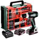 Metabo BS 18 L SET, Mob i l e  Werkstatt, 2 x 2,0 Li-Power Akkus, Schnellladegerät, mit viel Zubehör, 74 teilig!